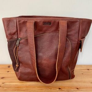 Duluth Trading Co. Lifetime Leather brown bag tote.